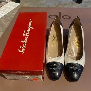 Salvatore Ferragamo white and black heels